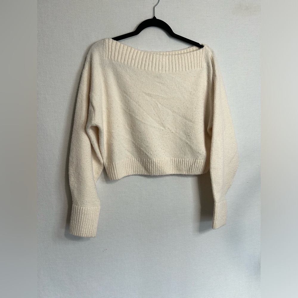 & Other Stories Cream Cropped Boatneck Sweater